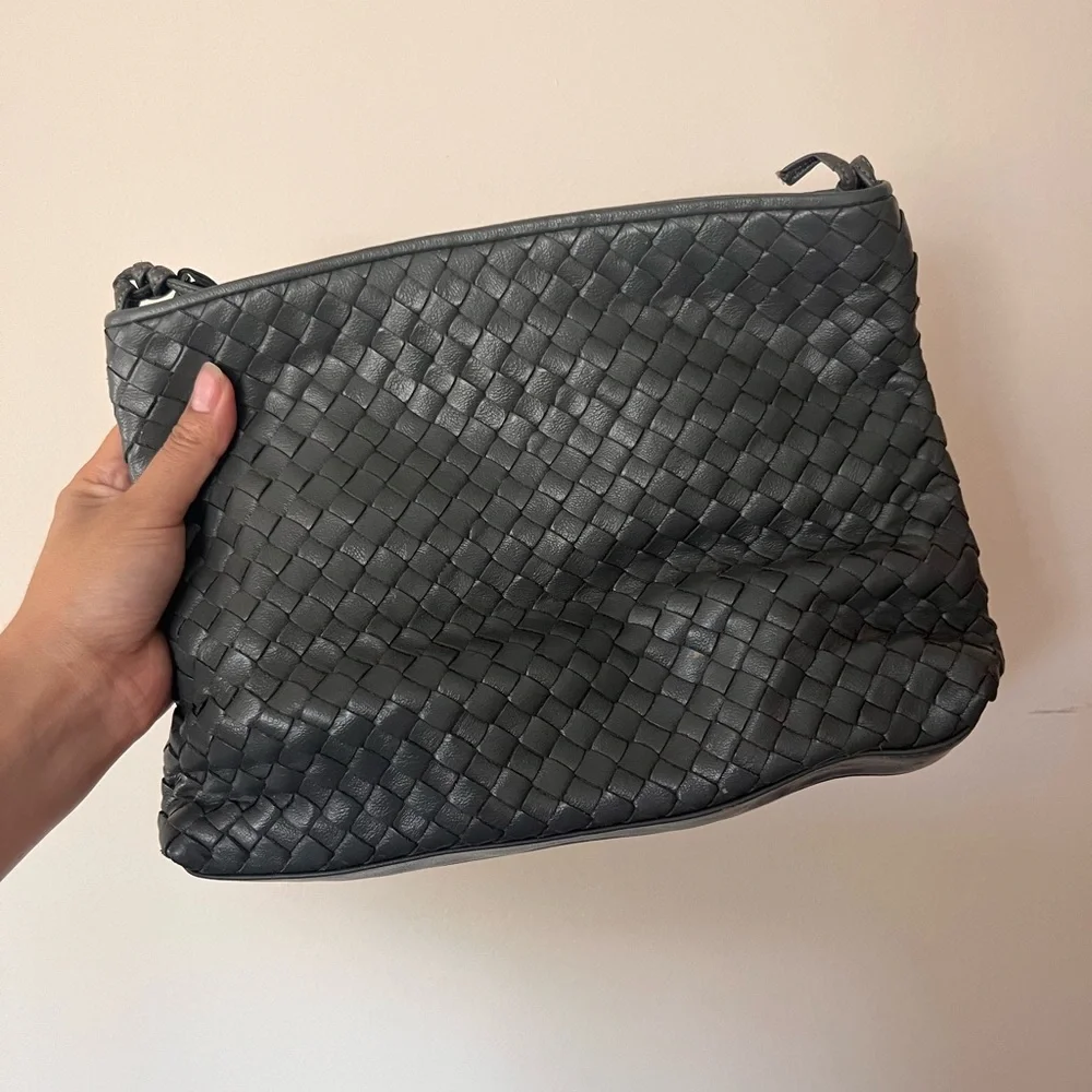 Elegant Gray Woven Leather Shoulder Bag Vintage Meyers made in USA - Picture 5 of 8